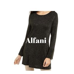 ALFANI Women's Glitter-Knit Tunic Sweater Black/ Gold Size Extra Large, NWT